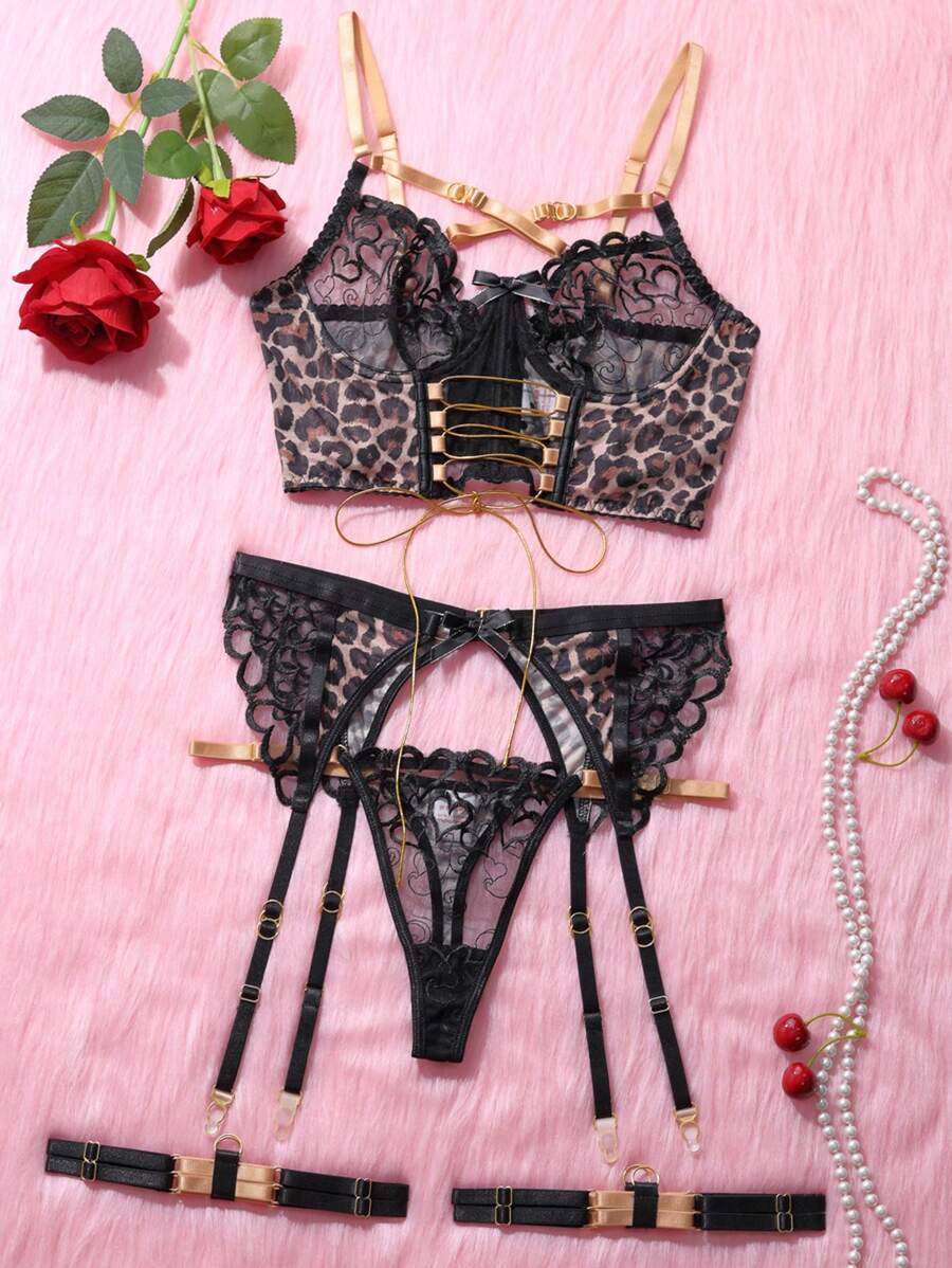 Ensemble de 3 soutien-gorge porte-jarretelles en maille transparente sexy pour femme