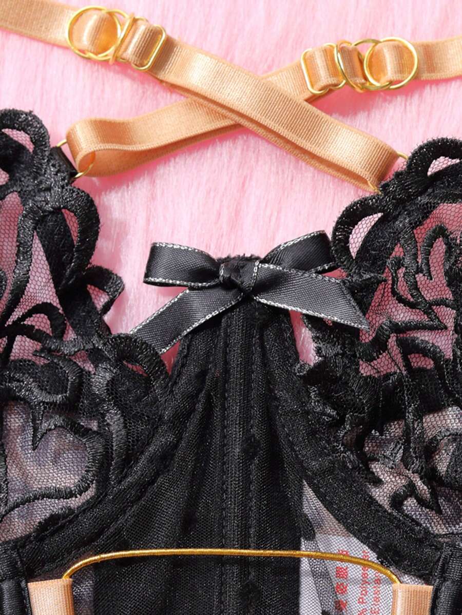 Ensemble de 3 soutien-gorge porte-jarretelles en maille transparente sexy pour femme