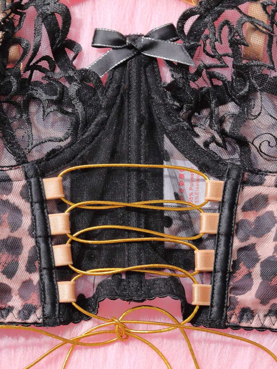 Ensemble de 3 soutien-gorge porte-jarretelles en maille transparente sexy pour femme