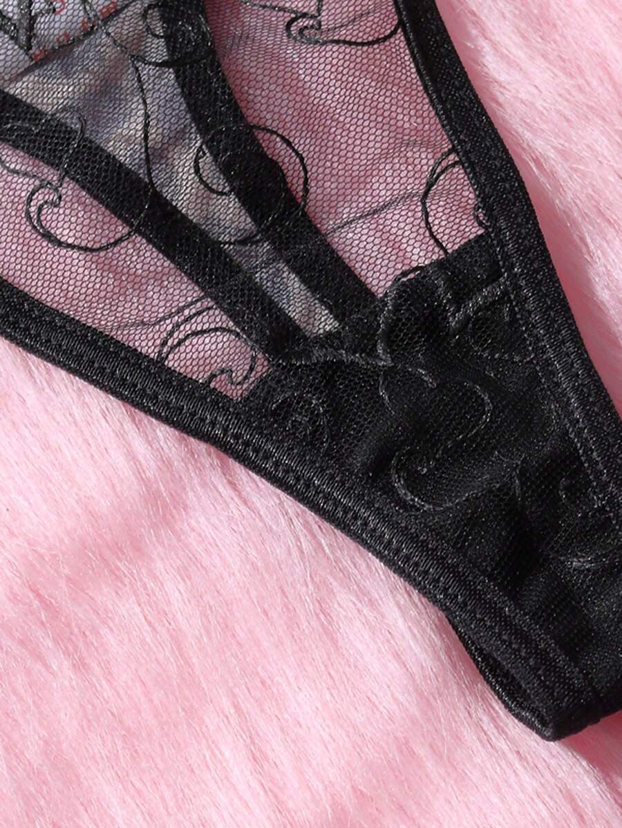 Ensemble de 3 soutien-gorge porte-jarretelles en maille transparente sexy pour femme