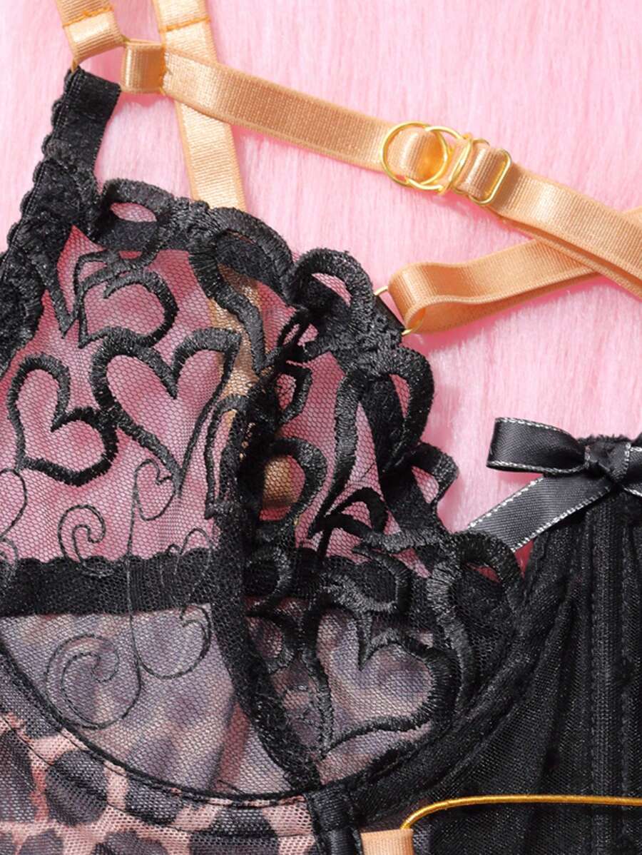 Ensemble de 3 soutien-gorge porte-jarretelles en maille transparente sexy pour femme