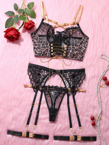 Ensemble de 3 soutien-gorge porte-jarretelles en maille transparente sexy pour femme