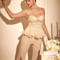 Ensemble de pyjama pour femme avec camie en patchwork de dentelle papillon