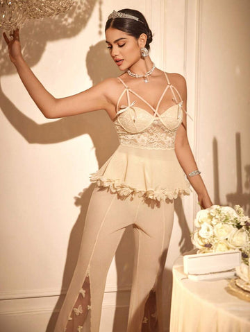 Ensemble de pyjama pour femme avec camie en patchwork de dentelle papillon