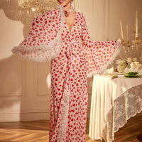 Nuisette maxi en maille avec imprimé cœur et ornement floral 3D