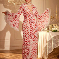 Nuisette maxi en maille avec imprimé cœur et ornement floral 3D