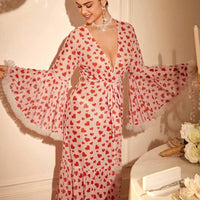 Nuisette maxi en maille avec imprimé cœur et ornement floral 3D