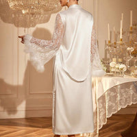 LuxeNights Ensemble de robe de chambre et nuisette en satin avec empiècements en dentelle