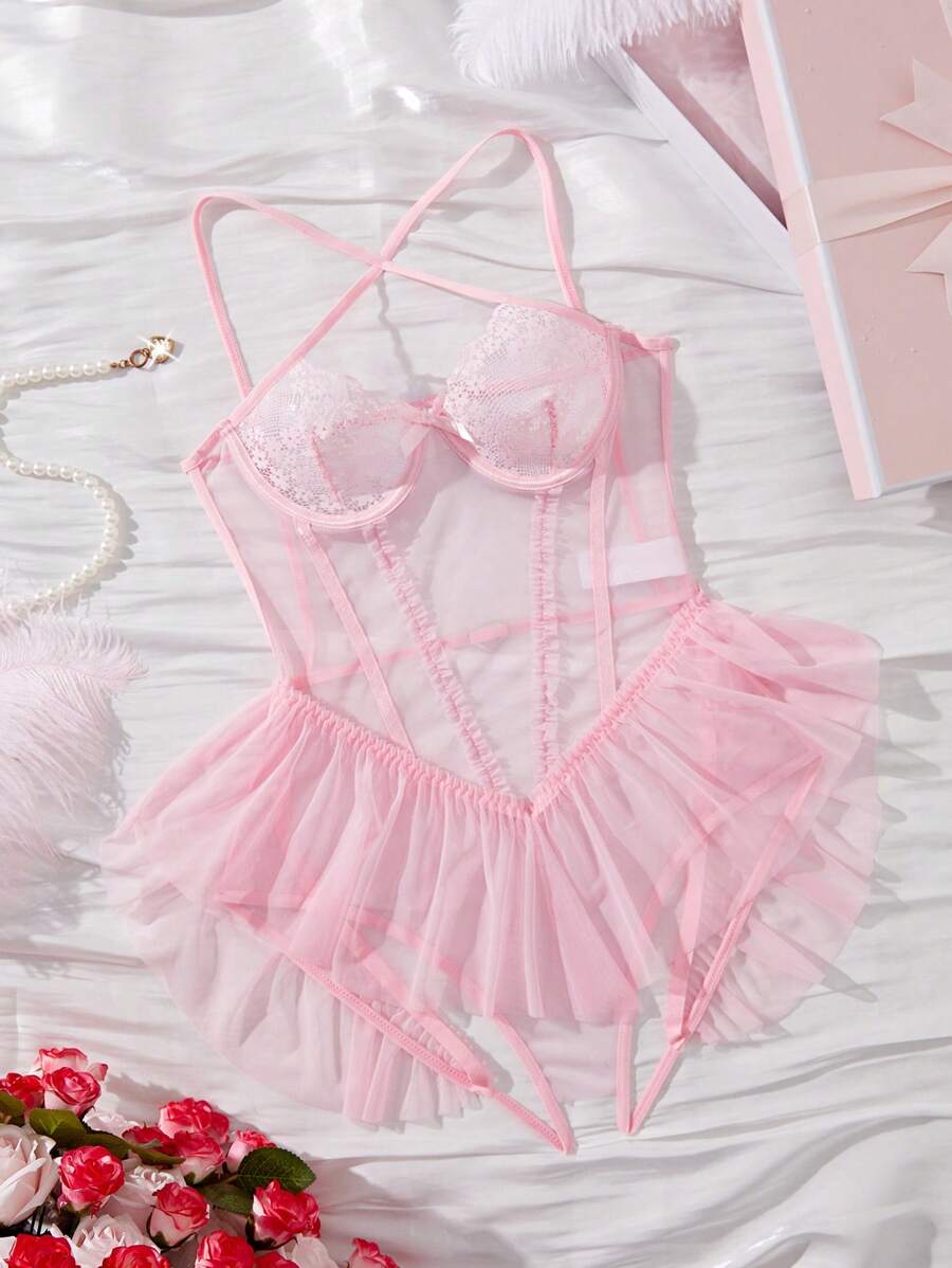 SpicyHot Body transparent à bretelles avec patchwork de dentelle