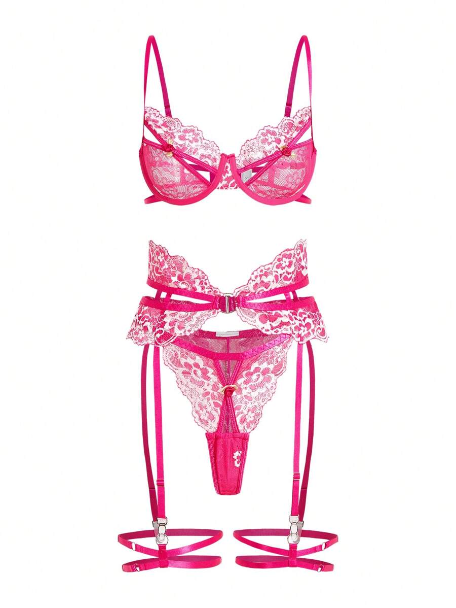 Ensemble de lingerie sexy en dentelle ajourée pour femmes, 5 pièces pour sortir