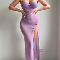 2 pièces Ensemble de nuisette en maille sexy pour femmes (avec armature, string)