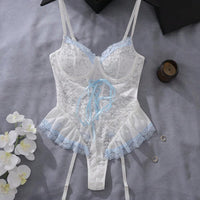 3 pièces Ensemble de lingerie body avec volants en dentelle romantique