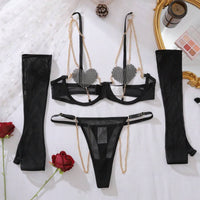 4 pièces avec strass en forme de cœur