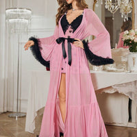 Ensemble robe de chambre avec manches bouffantes ornées de bordures florales