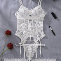 Crystal Vow Ensemble de lingerie corset avec jarretelles et armatures florales en dentelle