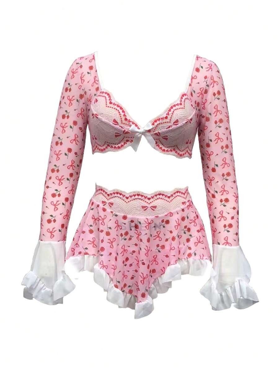 PetitDoll 3 pièces/Set Ensemble de lingerie transparent en dentelle sexy