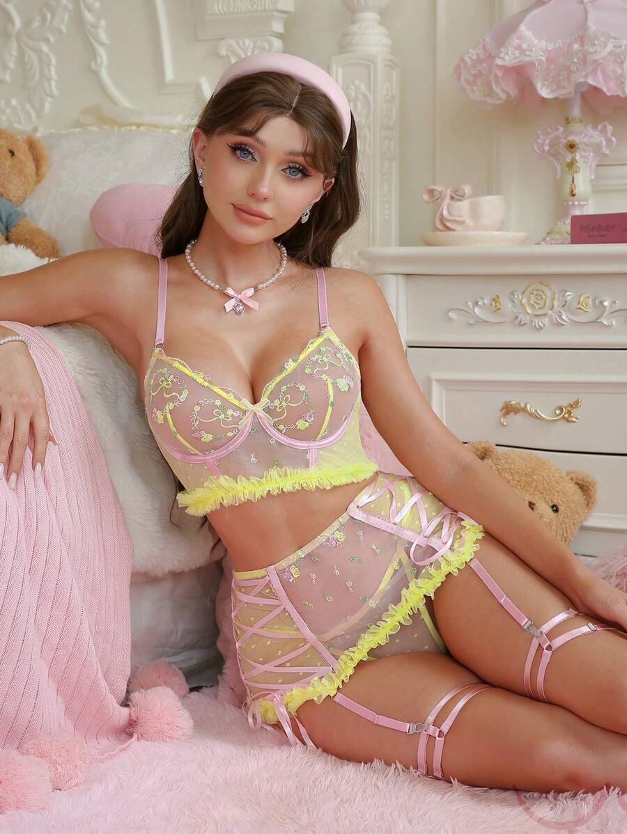 PetitDoll 5 pièces Ensemble de lingerie romantique, doux et mignon