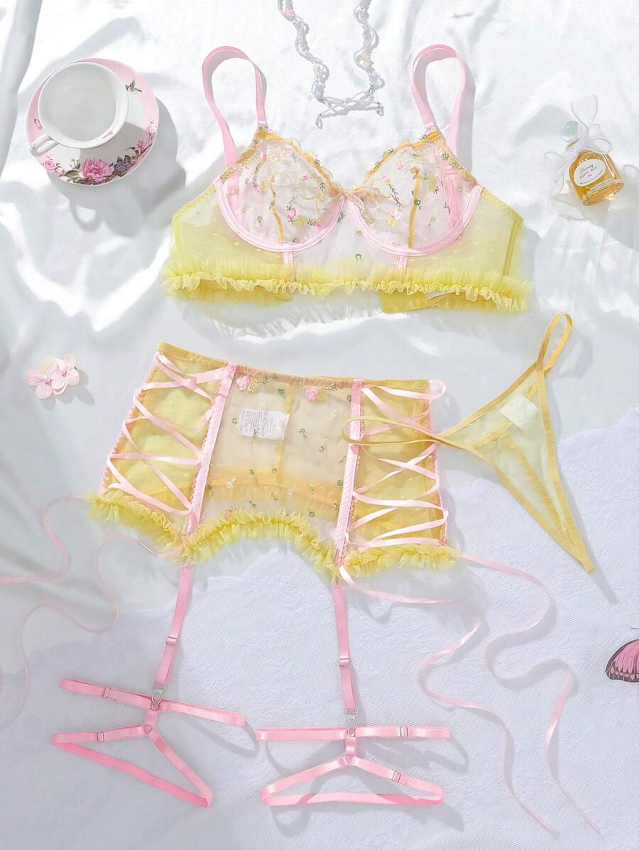 PetitDoll 5 pièces Ensemble de lingerie romantique, doux et mignon