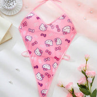 Sanrio Ensemble de pyjama rose imprimé numériquement mignon Hello chat de Sanrio, body transparent dos nu, body mignon, body teddy, body sexy lingerie, idéal pour les sorties