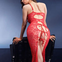 Empress Envy 2 pièces Nuisette féminine charmante et sexy avec décolleté plongeant, décorations en dentelle, coupe asymétrique et épaules nouées