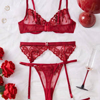 SHEIN 5 pièces/set Ensemble de lingerie sexy en dentelle avec broderie pour femmes