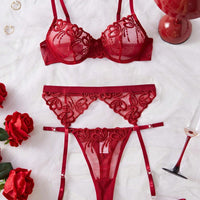SHEIN 5 pièces/set Ensemble de lingerie sexy en dentelle avec broderie pour femmes