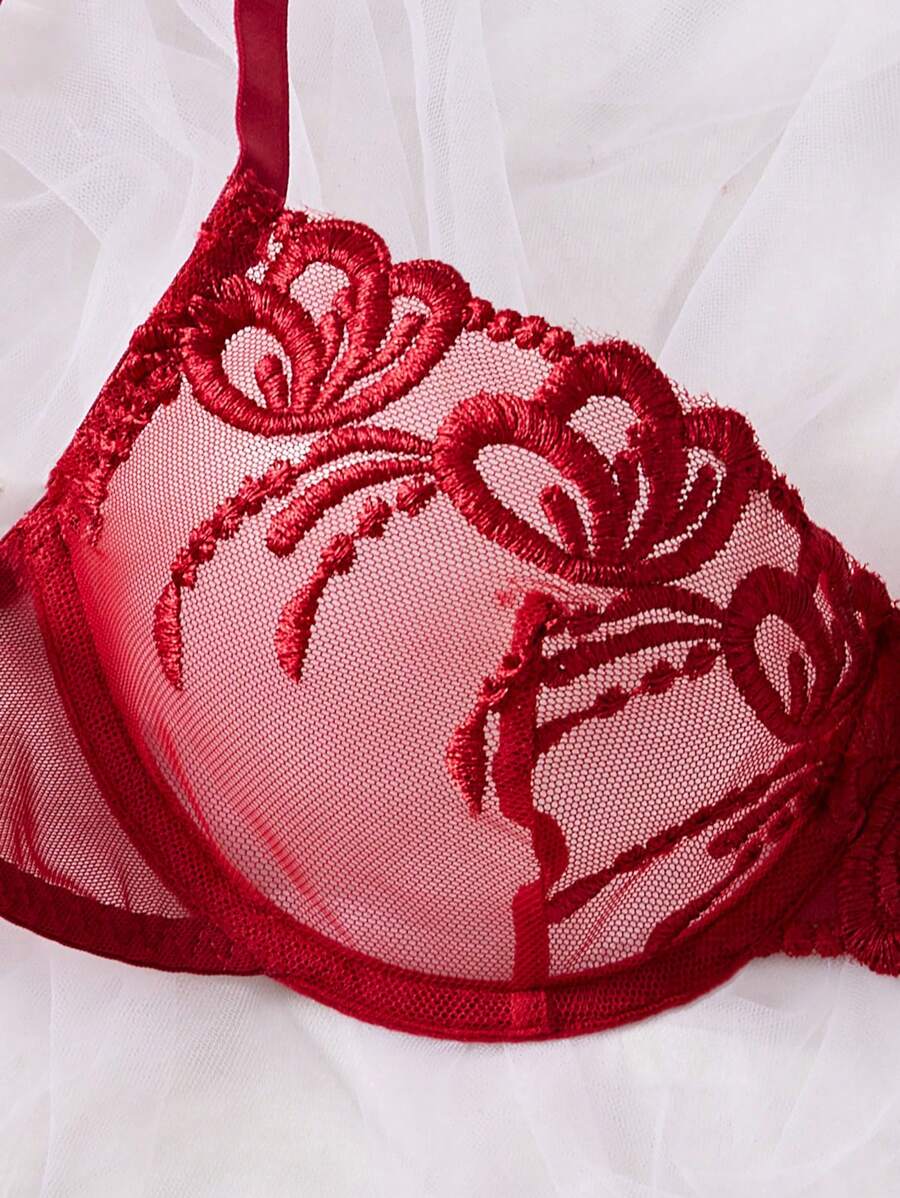 SHEIN 5 pièces/set Ensemble de lingerie sexy en dentelle avec broderie pour femmes