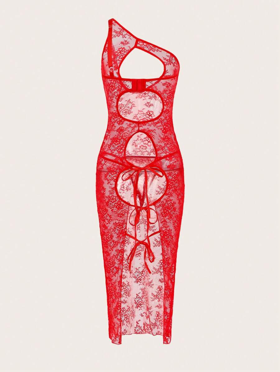 Empress Envy 2 pièces Nuisette féminine charmante et sexy avec décolleté plongeant, décorations en dentelle, coupe asymétrique et épaules nouées