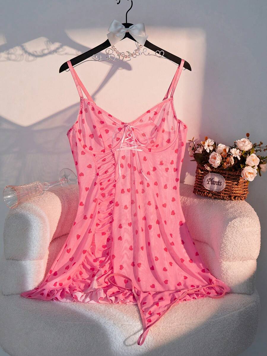 PetitDoll 2 pièces/set Robe de lingerie sexy en maille en forme de cœur