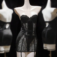 Seduluxe 4 pièces Ensemble mini-jupe sexy en satin