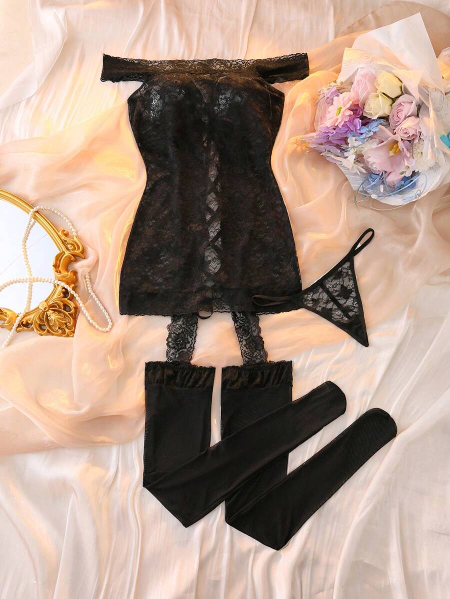 DelicateAllure 2 pièces Ensemble de nuisette sexy pour femme