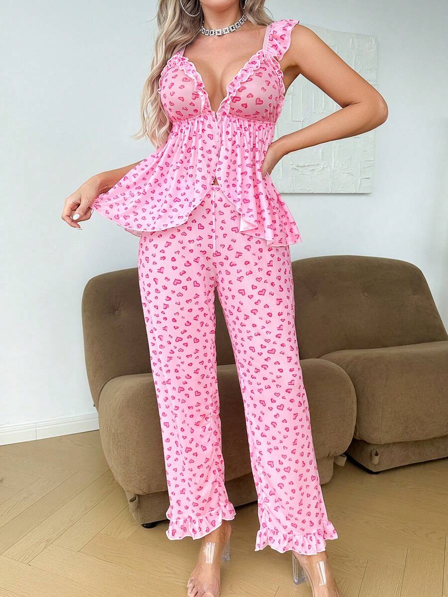 2 pièces Ensemble de lingerie sexy à volants en maille