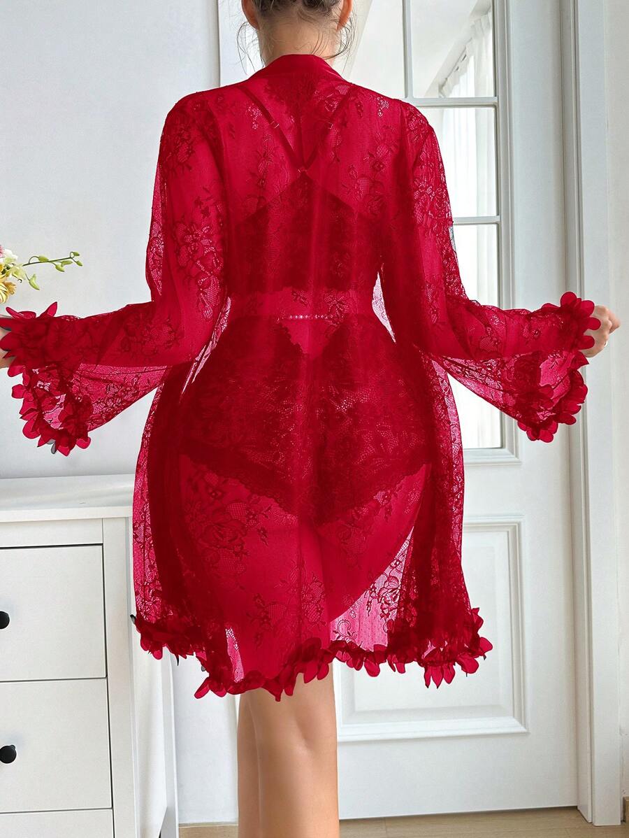 SilkySpell Ensemble de lingerie sexy avec patchwork en dentelle pour femmes