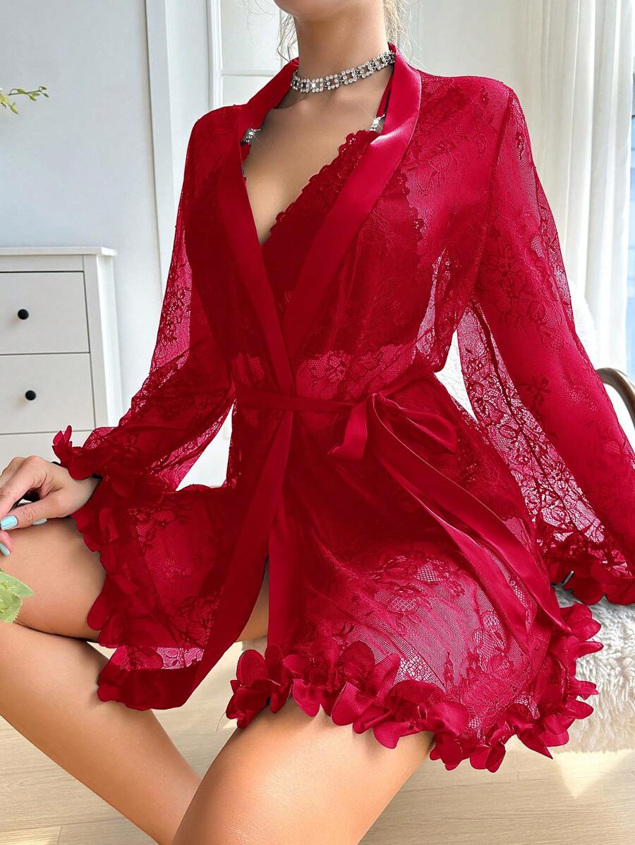 SilkySpell Ensemble de lingerie sexy avec patchwork en dentelle pour femmes