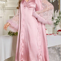 LuxeNights Ensemble de robe de chambre et nuisette en satin avec empiècements en dentelle