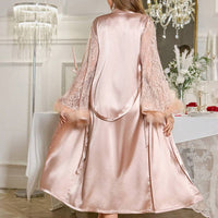 LuxeNights Ensemble de robe de chambre et nuisette en satin avec empiècements en dentelle