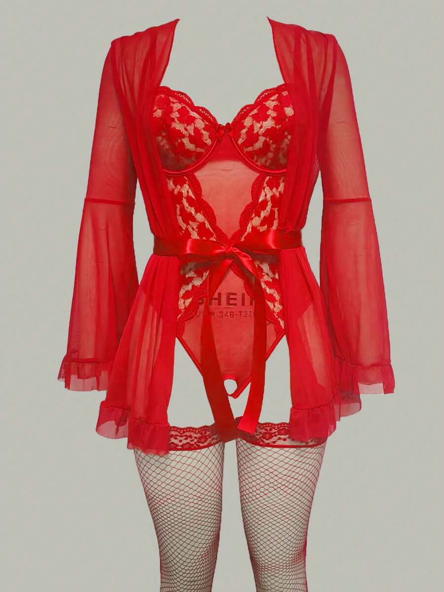 5 pièces/Set Body fendu sexy + Robe + Ceinture de taille + 2 paires de bas