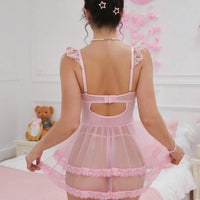 PetitDoll 2 pièces/Set Nuisette en dentelle sexy et contrastée avec maille pour femmes (avec armature, string), pour sortir