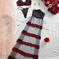 Ensemble de lingerie sexy pour femmes, ourlet à volants en dentelle transparente, convient pour les vacances et les mariages