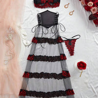 Ensemble de lingerie sexy pour femmes, ourlet à volants en dentelle transparente, convient pour les vacances et les mariages