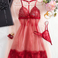 Seduluxe 2 pièces Ensemble de robe de nuit sexy en dentelle blanche