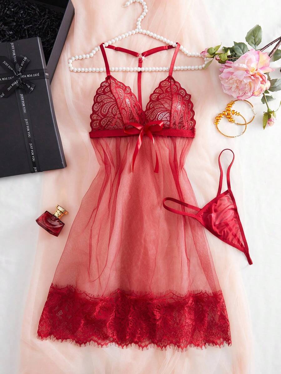 Seduluxe 2 pièces Ensemble de robe de nuit sexy en dentelle blanche