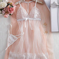 Seduluxe 2 pièces Ensemble de robe de nuit sexy en dentelle blanche