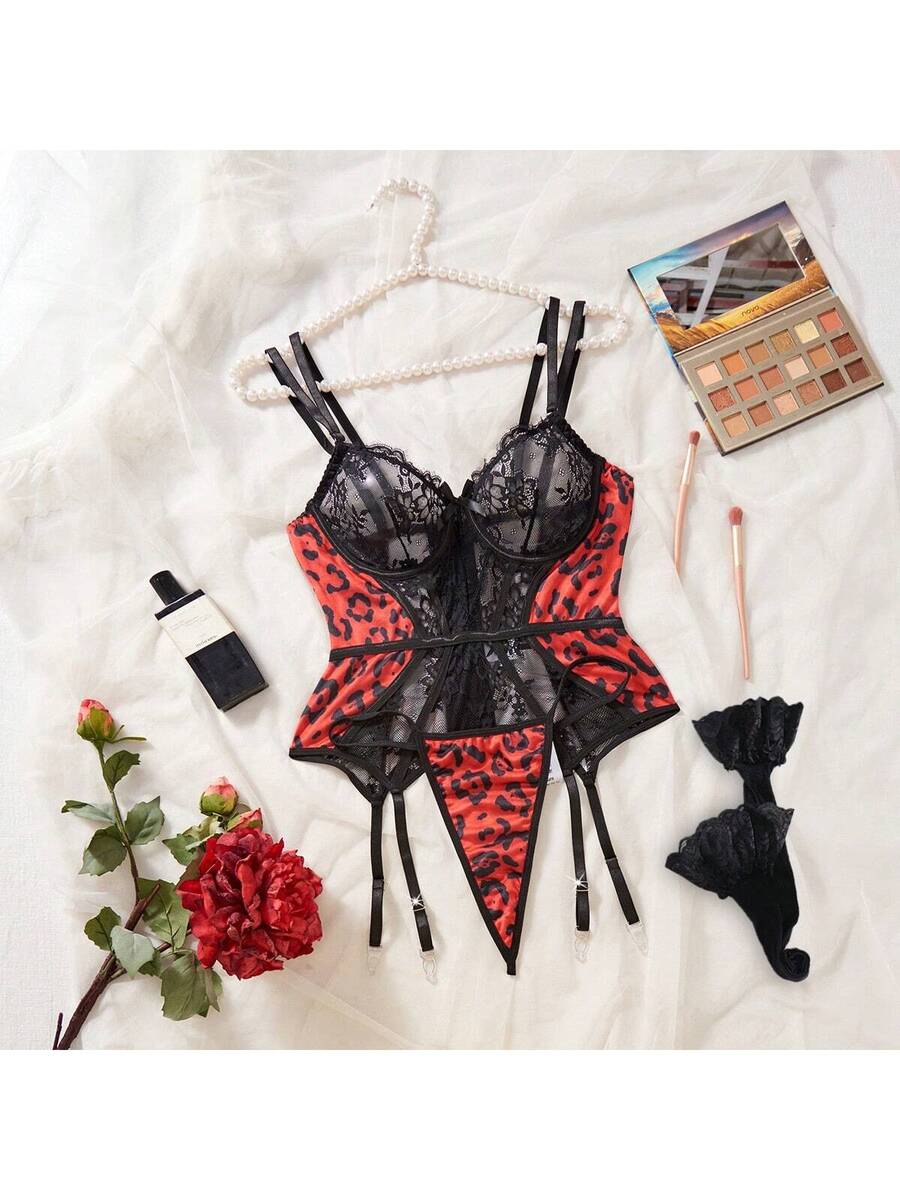 Soutien-gorge sexy pour femmes avec imprimé léopard gothique, couleurs contrastées, armatures de soutien, dentelle et maille, coupe affinante