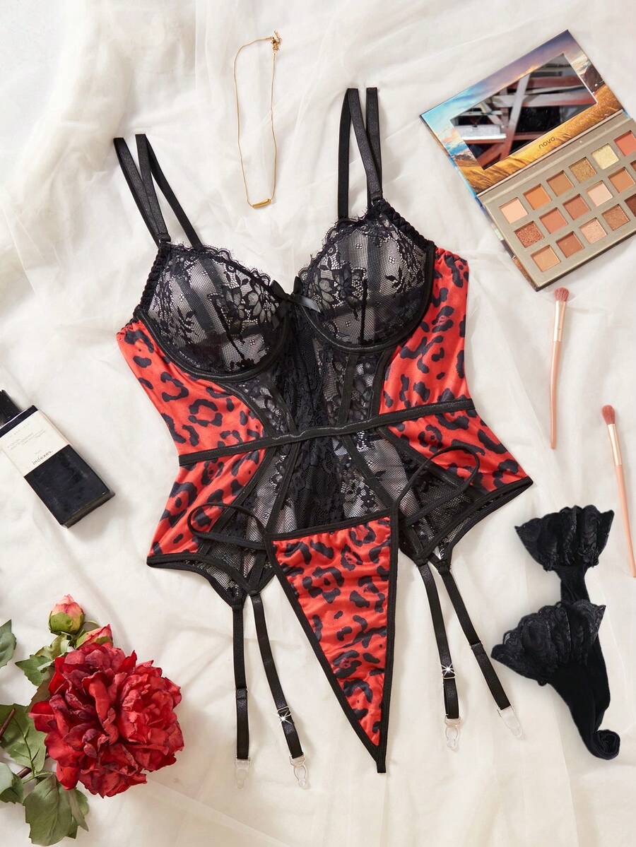 Soutien-gorge sexy pour femmes avec imprimé léopard gothique, couleurs contrastées, armatures de soutien, dentelle et maille, coupe affinante