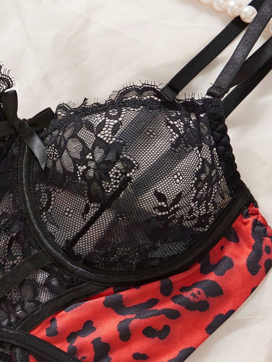 Soutien-gorge sexy pour femmes avec imprimé léopard gothique, couleurs contrastées, armatures de soutien, dentelle et maille, coupe affinante