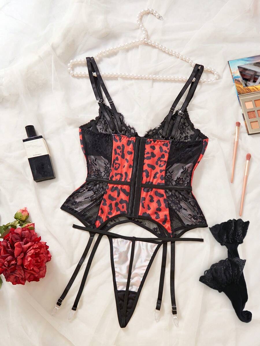 Soutien-gorge sexy pour femmes avec imprimé léopard gothique, couleurs contrastées, armatures de soutien, dentelle et maille, coupe affinante