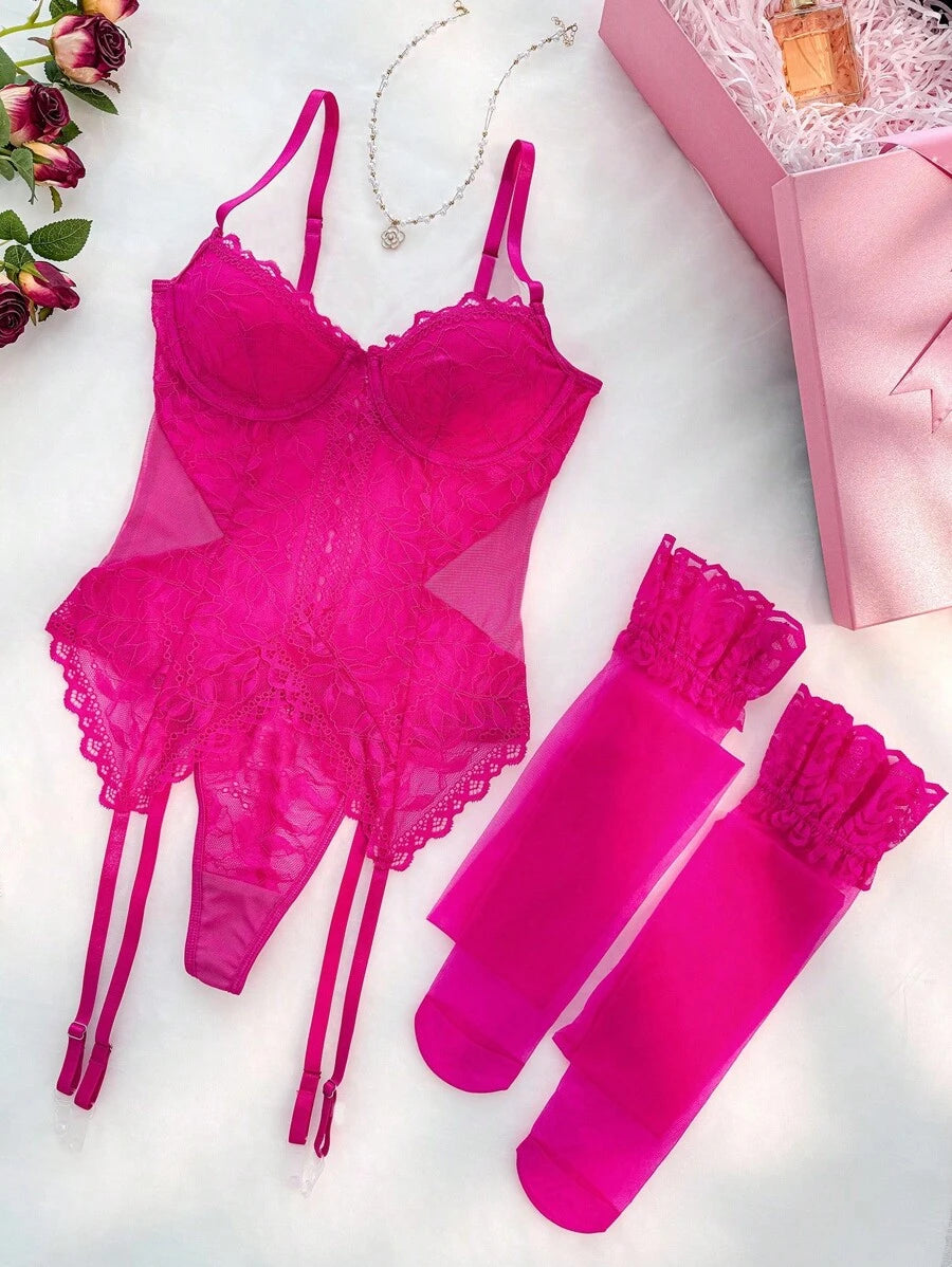 Ensemble de lingerie de corset jarretelle avec armature florale