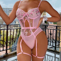 3 pièces Body lingerie avec armature, à broderie florale et en mesh