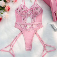 3 pièces Body lingerie avec armature, à broderie florale et en mesh